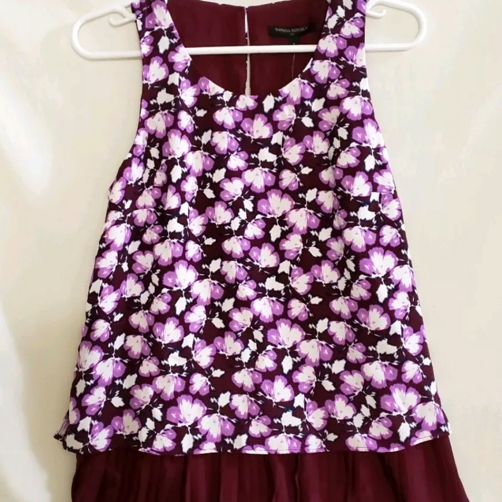 Banana Republic  Purple Floral Layered Sleeveless Blouse